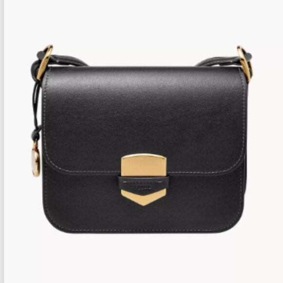 NWT FOSSIL Lennox Flap Leather Crossbody Bag Black MSRP $280 - Picture 1 of 15